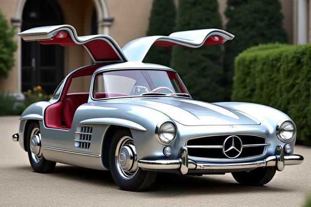 Mercedes-Benz 300 SL Gullwing restaurée, portes ouvertes